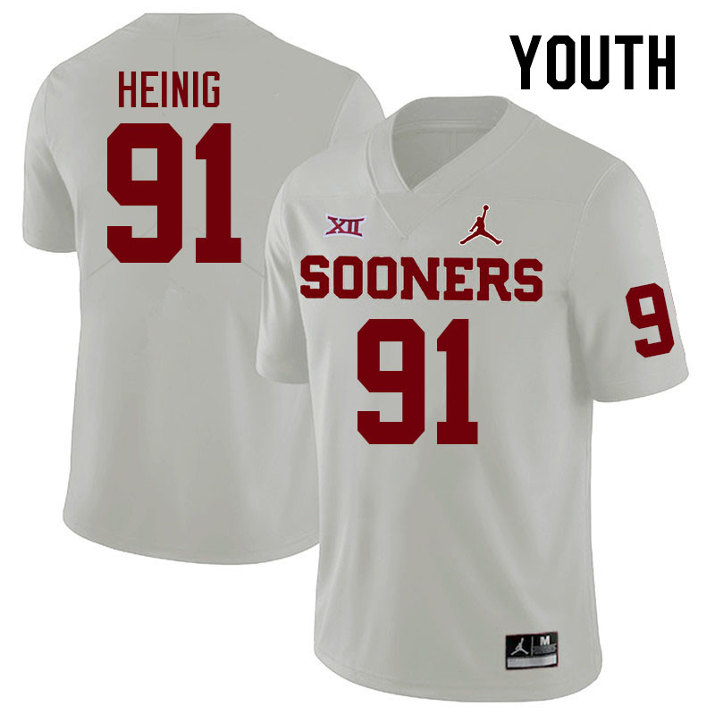 Youth #91 Drew Heinig Oklahoma Sooners College Football Jerseys Stitched Sale-White - Click Image to Close